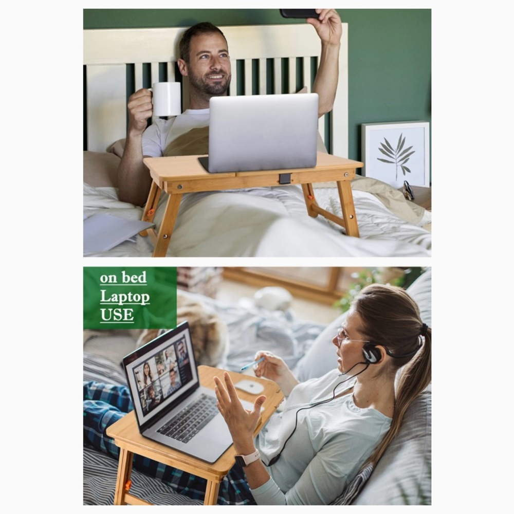 Nnewvante Adjustable Bamboo Foldable Laptop Desk Serving Bed Tray w'  Drawer